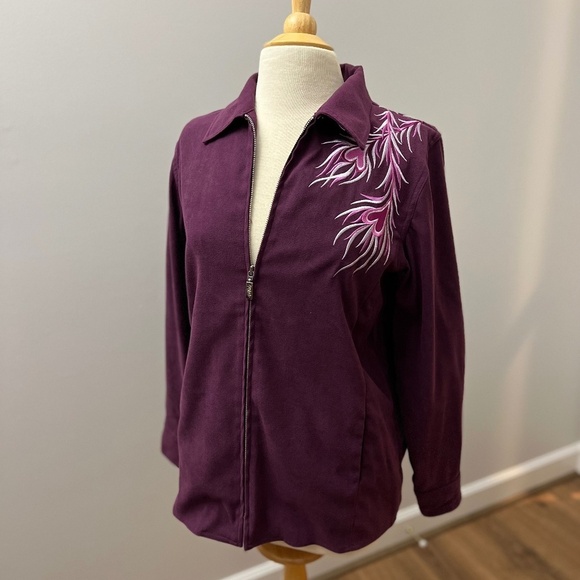 Bob Mackie Wearable Art Purple Firebird/Phoenix Embroidered Jacket and Pants Set - Picture 2 of 16